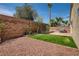 Private backyard featuring a grassy area, brick accents, a grill, and desert landscaping at 1375 Gran Vista Ave, Henderson, NV 89012