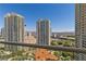 Balcony view of Las Vegas cityscape from high-rise condo showcasing surrounding neighborhood and landmark features at 2877 Paradise Rd # 2203, Las Vegas, NV 89109