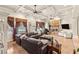 Bright living room with tile floors, fireplace, coffered ceilings, and ample seating at 4775 N Tee Pee Ln, Las Vegas, NV 89129