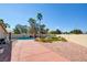 Well-maintained backyard featuring a pool, desert landscaping, and synthetic grass at 5217 Cold River Ave, Las Vegas, NV 89130