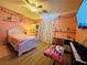 Adorable bedroom with pink walls, white furniture, ceiling fan, and playful decorations at 6495 Little Harbor Ct, Las Vegas, NV 89141