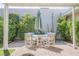 Cozy patio area with an umbrella-shaded table and chairs surrounded by lush greenery at 3287 Southridge Ave, Las Vegas, NV 89121