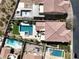 Aerial shot featuring a backyard with a pool, spa, patio, and artificial grass at 640 Hayborn Meadows St, Las Vegas, NV 89138