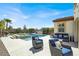 Relaxing backyard oasis with a pool, spa, and lounge area at 640 Hayborn Meadows St, Las Vegas, NV 89138