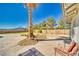 Backyard with a palm tree, patio seating, and manicured landscape at 1131 China St, Pahrump, NV 89048