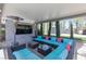 Covered outdoor living area with plush seating, TV, heater and stylish decor for ultimate relaxation and entertainment at 274 Chartan Ave, Las Vegas, NV 89183