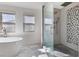 Modern bathroom with a luxurious tub and shower featuring decorative tile at 6909 Forest Gate St, North Las Vegas, NV 89084