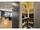 Organized pantry with ample shelving for storage, adjacent to a modern kitchen area at 7180 White Bloom Ave, Las Vegas, NV 89117