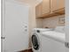 Functional laundry room features ample cabinets and modern washer and dryer at 9446 Baltinglass St, Las Vegas, NV 89123