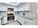 Modern kitchen featuring white cabinets, stainless steel appliances, and light gray backsplash at 1701 E Katie Ave # 9, Las Vegas, NV 89119