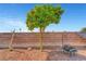 Backyard featuring decorative brick wall, trees and rock ground cover at 1951 Raspberry Hill Rd, Las Vegas, NV 89142
