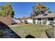 Fenced backyard featuring a grassy area, mature tree, and storage shed at 2381 Marion St, Las Vegas, NV 89104