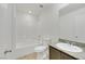 Clean bathroom with shower over tub, granite countertop and vanity at 4561 Woolcomber St, Las Vegas, NV 89115