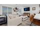 Comfortable living room with modern decor, large windows, and a stylish entertainment center at 6144 Rathbone St, Las Vegas, NV 89166