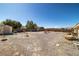 Large gravel backyard with storage shed and sapling trees in sparse desert landscaping at 6751 Stubblefield Dr, Pahrump, NV 89061