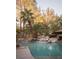 Beautiful backyard pool with waterfall feature and lush landscaping, perfect for outdoor relaxation and entertaining at 9904 Moonridge Ct, Las Vegas, NV 89134