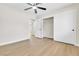 Bedroom with flooring, fan, closet and ensuite bathroom entrance at , Las Vegas, NV 89134