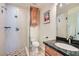 Modern bathroom with glass-enclosed shower, stylish vanity, and elegant fixtures at 3788 Forestcrest Dr, Las Vegas, NV 89121