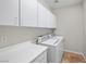 Efficient laundry room with modern washer and dryer, ample storage cabinets, and a folding counter at 6022 Quintillion Ave, Las Vegas, NV 89122