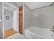 Bright bathroom with large soaking tub and access to additional storage at 7950 W Flamingo Rd # 1044, Las Vegas, NV 89147