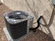 Image shows a well-maintained outdoor air conditioning unit on a gravel bed, set against the textured exterior wall of a home at 11031 Mission Lakes Ave, Las Vegas, NV 89134
