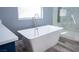 Freestanding tub and glass-enclosed shower in a modern and stylish bathroom at 120 Chartan Ave, Las Vegas, NV 89183