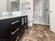 Modern bathroom featuring a stylish vanity, marble shower, and contemporary fixtures for a spa-like experience at 132 Montclair Dr, Henderson, NV 89074