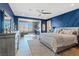 Main bedroom with decorative blue accent wall and seating area with beautiful backyard views at 3000 Raywood Ash Dr, Las Vegas, NV 89138