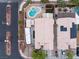 Aerial view of a home with a pool, RV parking, and a well-maintained backyard at 5107 Morning Splash Ave, Las Vegas, NV 89131