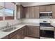 Modern kitchen features stainless steel appliances, granite countertops, and dark wood cabinetry at 2091 Hunt Woods Ct, Laughlin, NV 89029