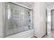 Bathroom features white cabinets and marble tile in shower at 367 Lander Dr, Henderson, NV 89074
