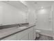 Bright bathroom featuring a modern vanity with gray countertop and a shower-tub combo at 4253 Gold Desert St, North Las Vegas, NV 89032