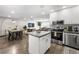 Modern kitchen with stainless steel appliances and an island with a bar at 6121 Dayton Cir, Las Vegas, NV 89107