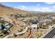 Scenic aerial view of desert community and modern homes with pools, landscaping, and mountain backdrop at 6491 Wild Blue Ct, Las Vegas, NV 89135
