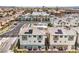 Aerial view of new townhomes with solar panels, and convenient community parking at 6821 Prairie Pearl St, Las Vegas, NV 89148