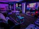 Entertainment game room with a large TV, pool table, arcade games, and unique lighting at 270 Shaded Canyon Dr, Henderson, NV 89012