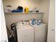 Functional laundry area with washer, dryer, and storage shelves at 3550 Bay Sands Dr # 2016, Laughlin, NV 89029
