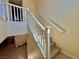 Bright staircase featuring wood treads, white risers, and a white handrail at 4046 Sparrow Rock St, Las Vegas, NV 89129