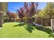 Lush backyard with green space, mature trees, custom hanging chairs, and a play structure at 631 Coriander Canyon Ct, Las Vegas, NV 89138