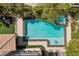 Aerial view of sparkling pool with a spa, bordered by lush landscaping and seating area at 631 Coriander Canyon Ct, Las Vegas, NV 89138