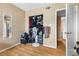 The bedroom has a full closet with a fan and an exit hallway at 816 Antigua St, Las Vegas, NV 89145