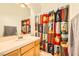 Bathroom with decorative shower curtain and ample counter space at 9733 Camden Hills Ave, Las Vegas, NV 89145