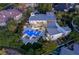 A modern home with a backyard pool and patio is featured in this aerial view at 1108 Pine Island Ct, Las Vegas, NV 89134