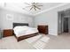 Bedroom featuring a ceiling fan, recessed lighting, two dressers, and light filtering window coverings at 12169 Castilla Rain Ave, Las Vegas, NV 89138