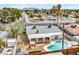 Aerial view of a charming backyard with a pool, patio furniture, and low-maintenance gravel landscaping at 2021 N Michael Way, Las Vegas, NV 89108