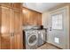Laundry room with washer, dryer, and custom cabinetry at 516 Arizona St, Boulder City, NV 89005