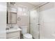 Clean bathroom with a shower, vanity, toilet, and tile floor at 8008 Draco Cir # 201, Las Vegas, NV 89128