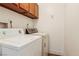 Laundry room with washer, dryer, and overhead storage at 1404 Santa Margarita St # D, Las Vegas, NV 89146