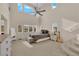 Spacious bedroom features high ceilings, large windows, and a comfortable bed with stylish decor at 6647 Rego Park Ct, Las Vegas, NV 89166
