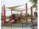 Modern playground featuring multiple slides and climbing structures, covered by shade canopies at 1162 Red Margin Ct # 101, Las Vegas, NV 89183